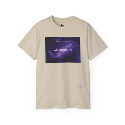 Sand unisex t-shirt with a purple universe milky way galaxy motivational Mood Of The Day Ambitious by Youniqverse