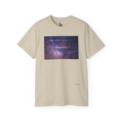 Sand unisex t-shirt with a pink and purple universe galaxy motivational Mood Of The Day Dynamic by Youniqverse