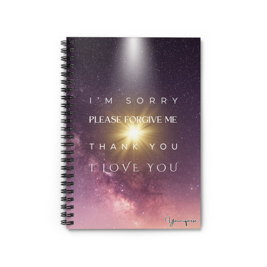 Ho'oponopono Spiral Notebook with pink universe milky way galaxy background with love and light front by Youniqverse